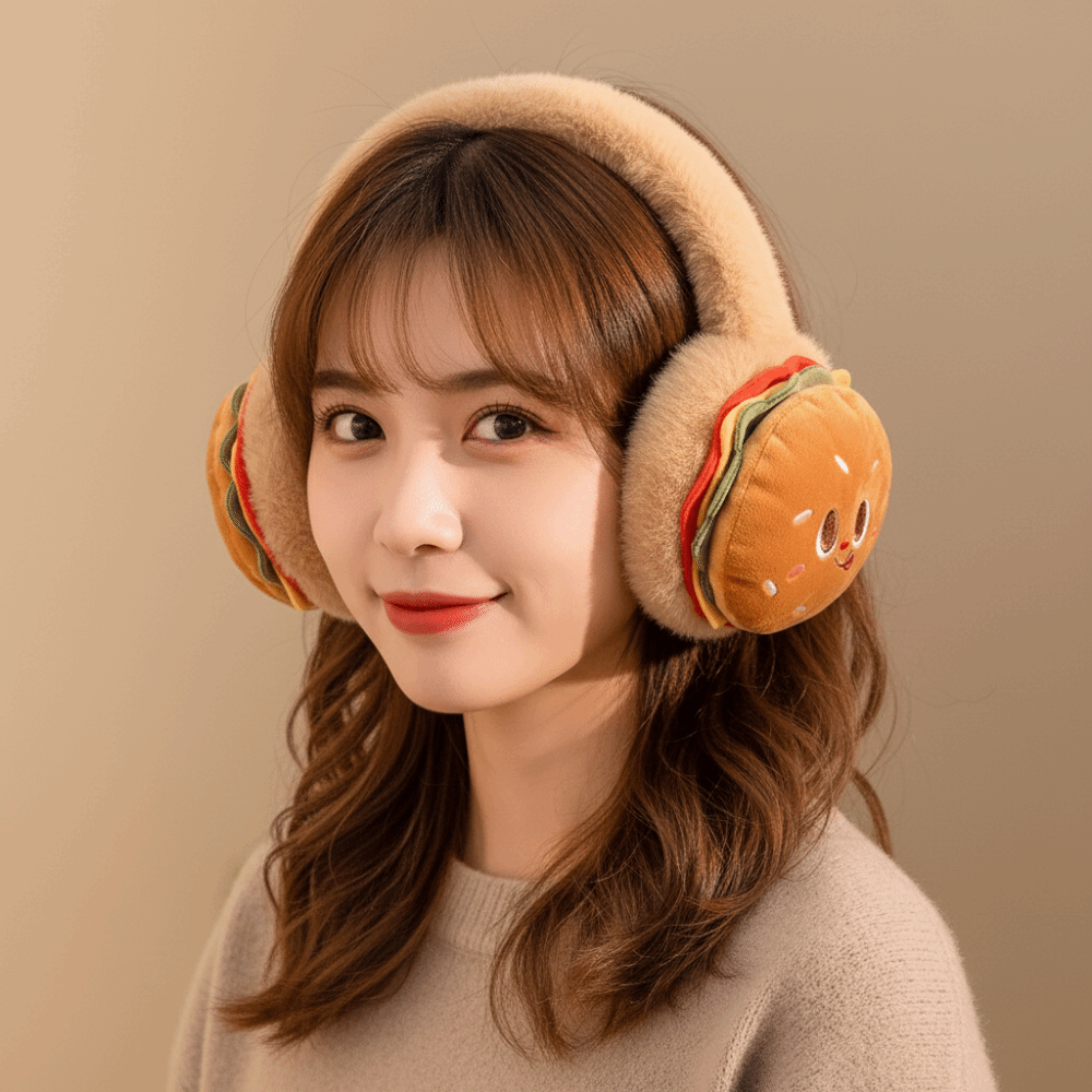 Earmuffs Foldable - Cute Soft Hamburger Ear Warmer Thickened