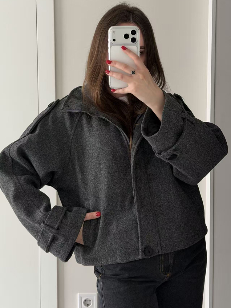 Vintage Loose Stand Collar Woo - Wool Coat Peacoat ulasan dan harga