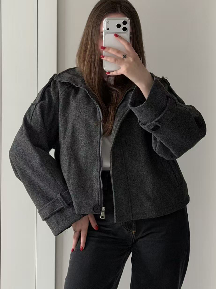 Vintage Loose Stand Collar Woo - Wool Coat Peacoat ulasan dan harga