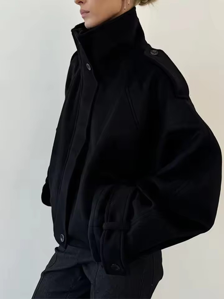 Vintage Loose Stand Collar Woo - Wool Coat Peacoat ulasan dan harga