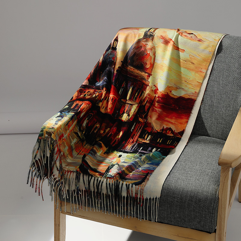 Luxury Brand Oil Painting Cash - Wool Scarf Men ulasan dan harga